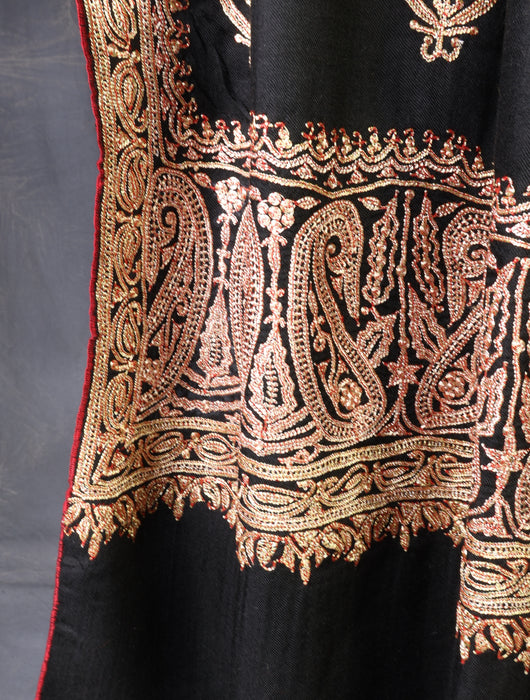Black Tilla Big Border Embroidery Pashmina Shawl