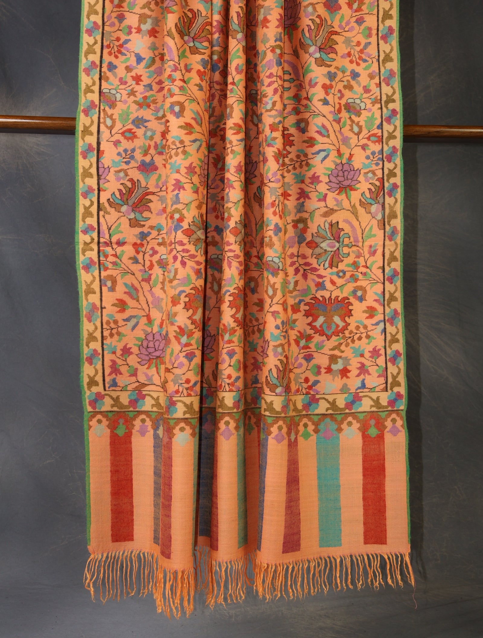 Peach Base Kani Cashmere Pashmina Shawl