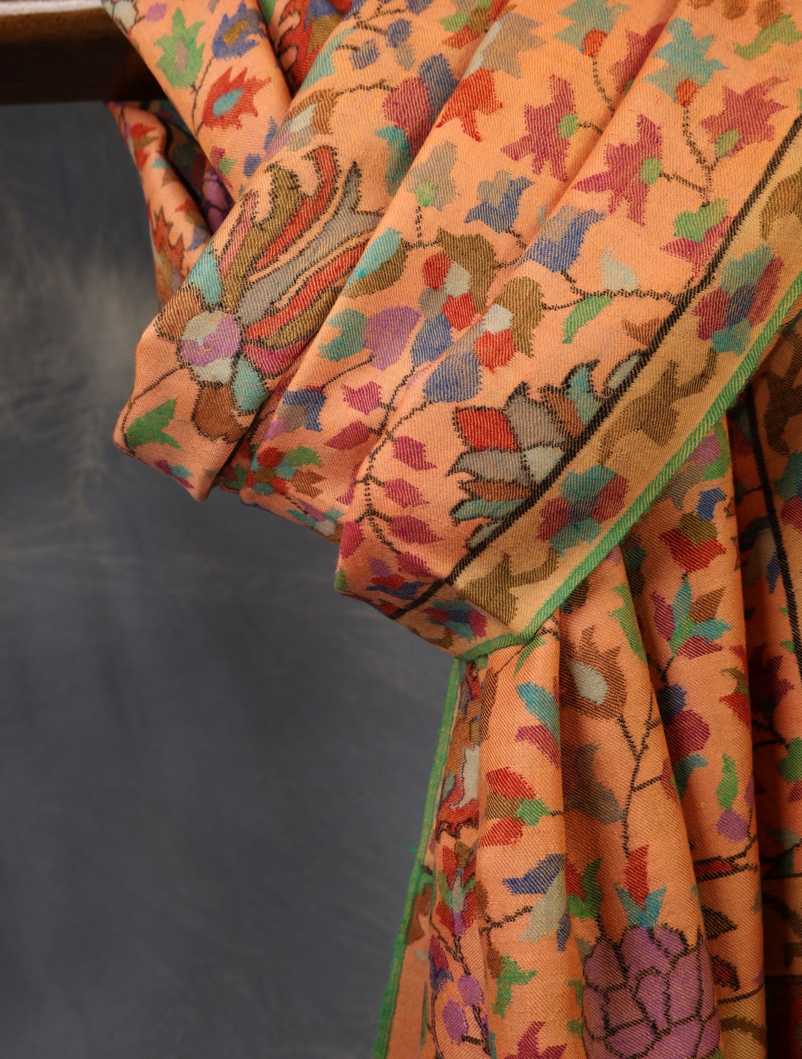 Peach Base Kani Cashmere Pashmina Shawl