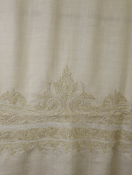 3 Yard Ivory Base With Tilla Embroidery Pashmina Shawl