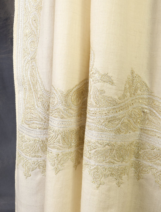 3 Yard Ivory Base With Tilla Embroidery Pashmina Shawl