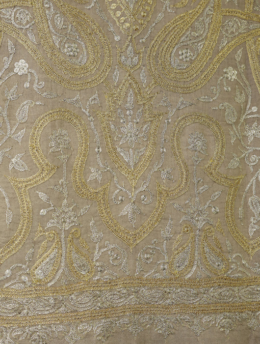 Ivory Base Gold & Silver Tilla Embroidery Pashmina Shawl