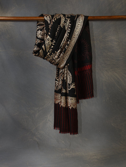 Black Base Gold Tilla Embroidery Pashmina Shawl