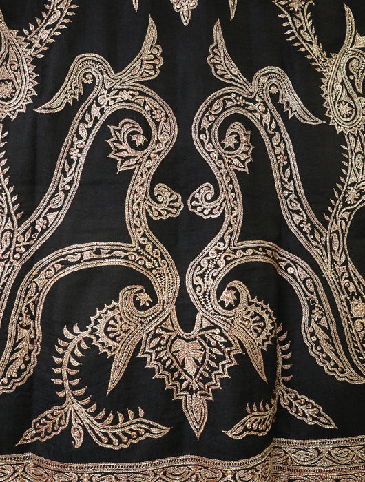 Black Base Gold Tilla Embroidery Pashmina Shawl