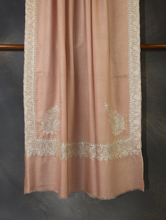 Natural Base Small border Tilla Embroidery Pashmina Shawl