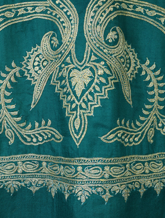 Teal Tilla Embroidery Pashmina Shawl