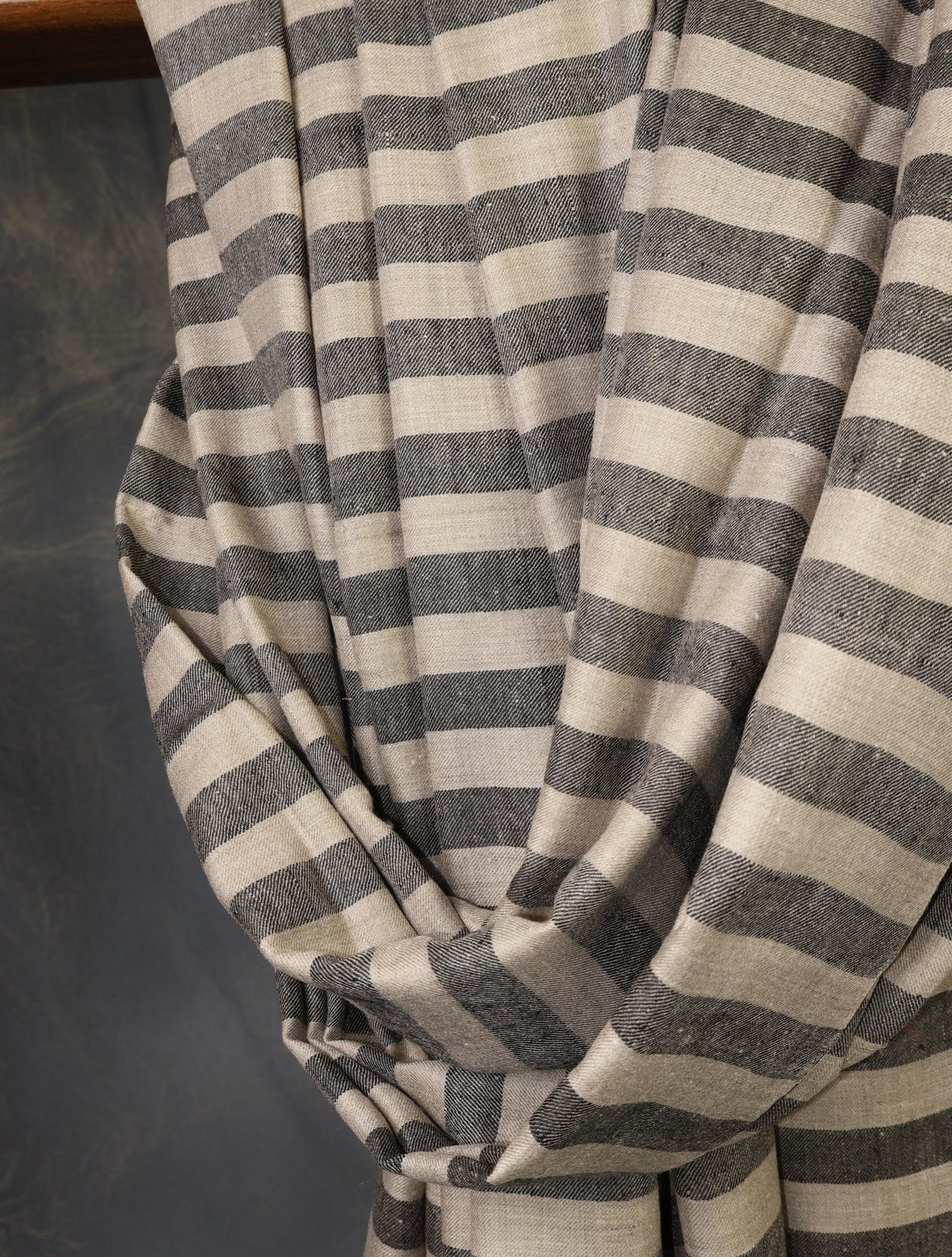 3 Yard Natural and Black Striped Handwoven Cashmere Pashmina Shawl