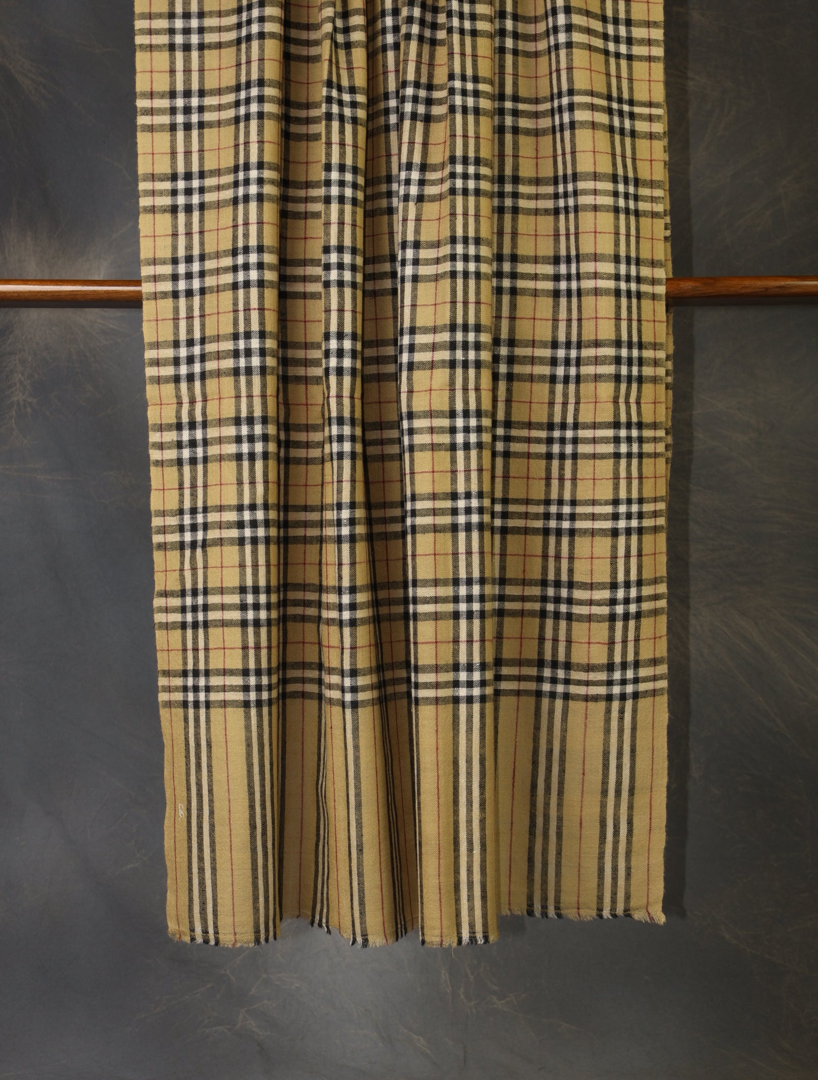 Beige With Black Check Handwoven Cashmere Pashmina Shawl