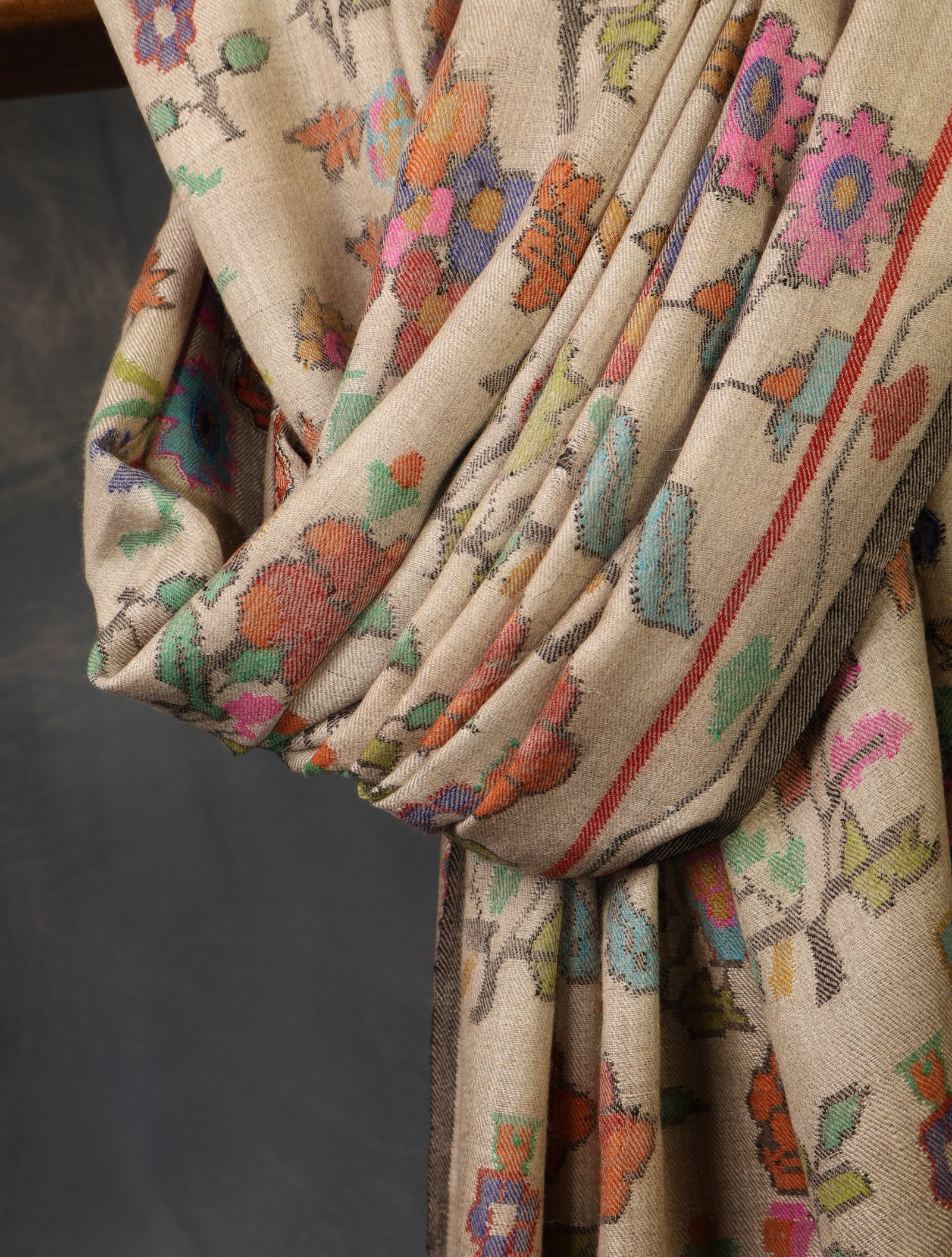 Light Beige Base Jamawar Kani Pashmina Shawl