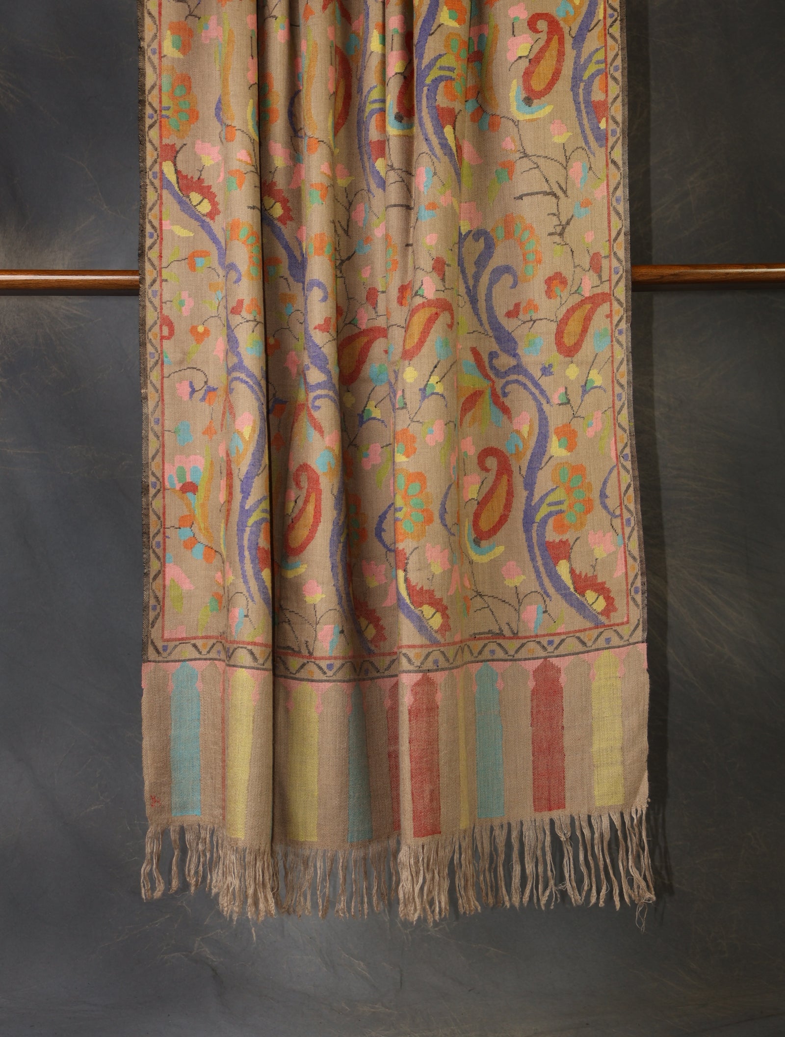 Natural Base Kani Jali Pashmina Shawl