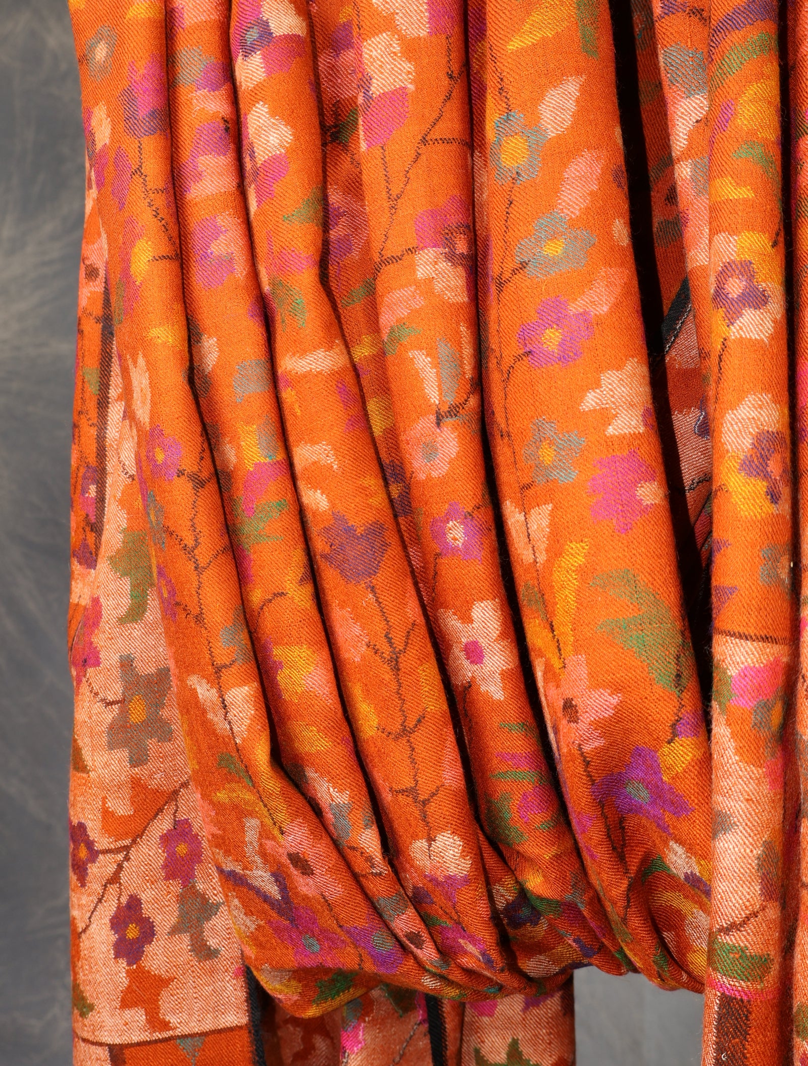 3 Yard Rust Orange Base Jamawar Kani Pashmina Shawl