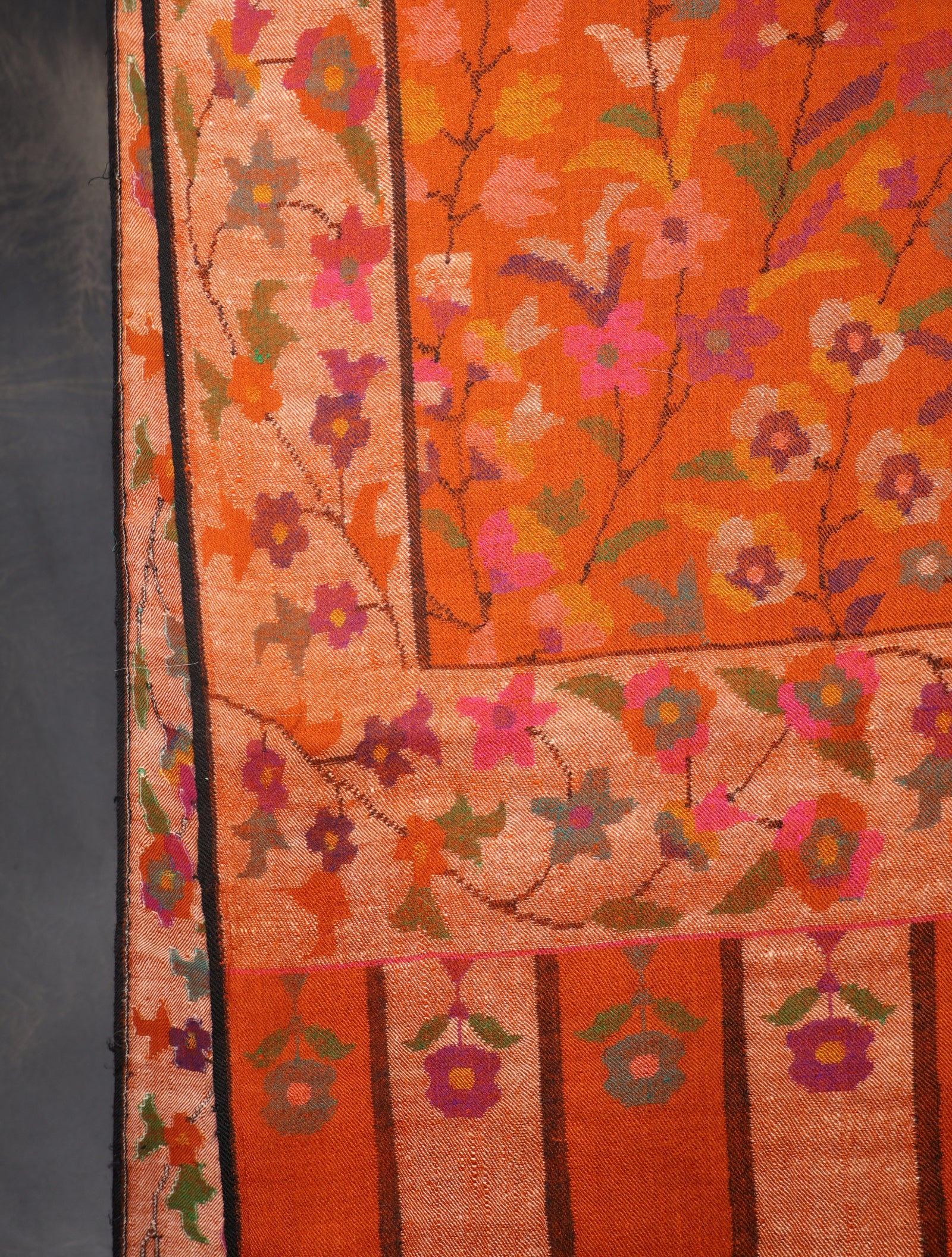 3 Yard Rust Orange Base Jamawar Kani Pashmina Shawl