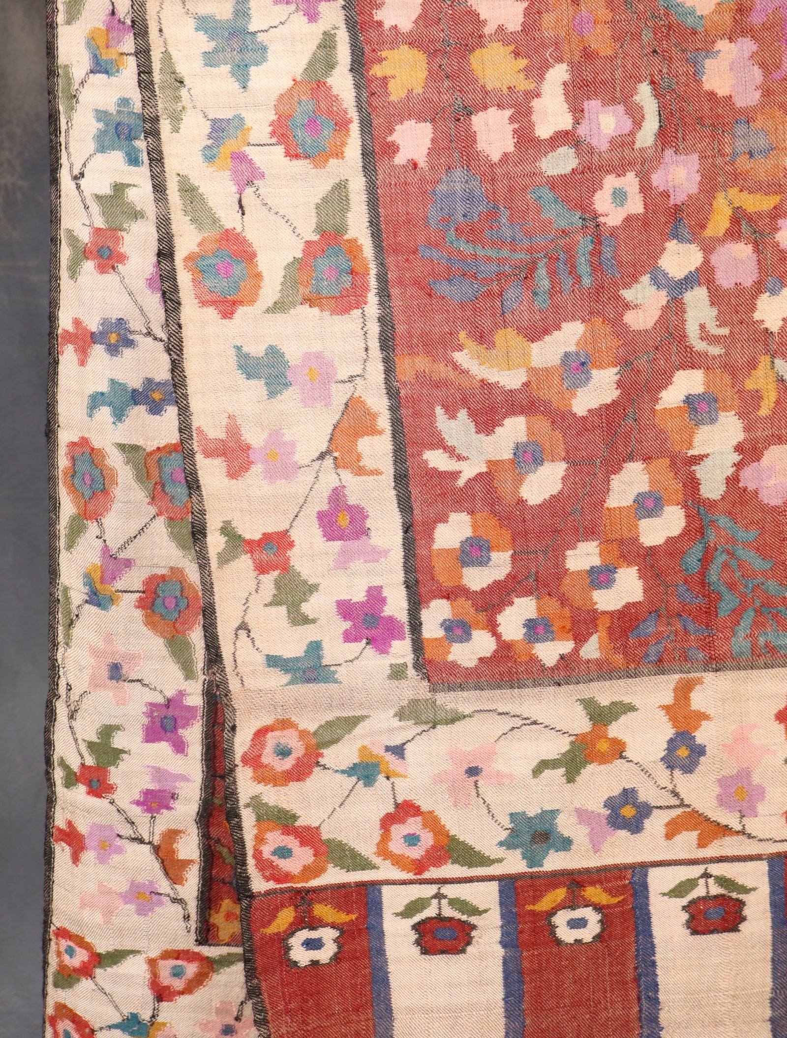 3 Yard Maroon Base Jamawar Kani Pashmina Shawl