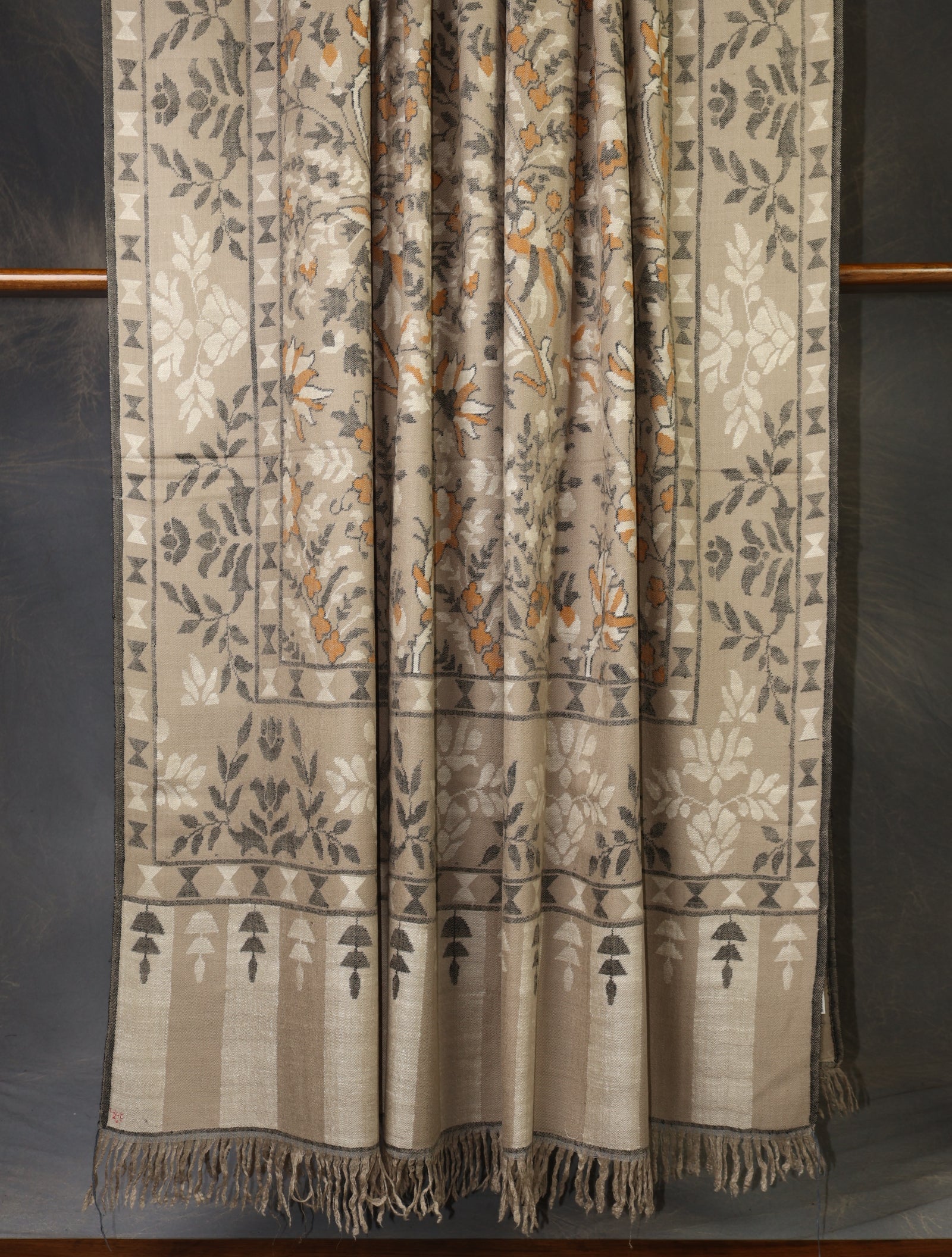 3 Yard Greige Base Jamawar Kani Pashmina Shawl