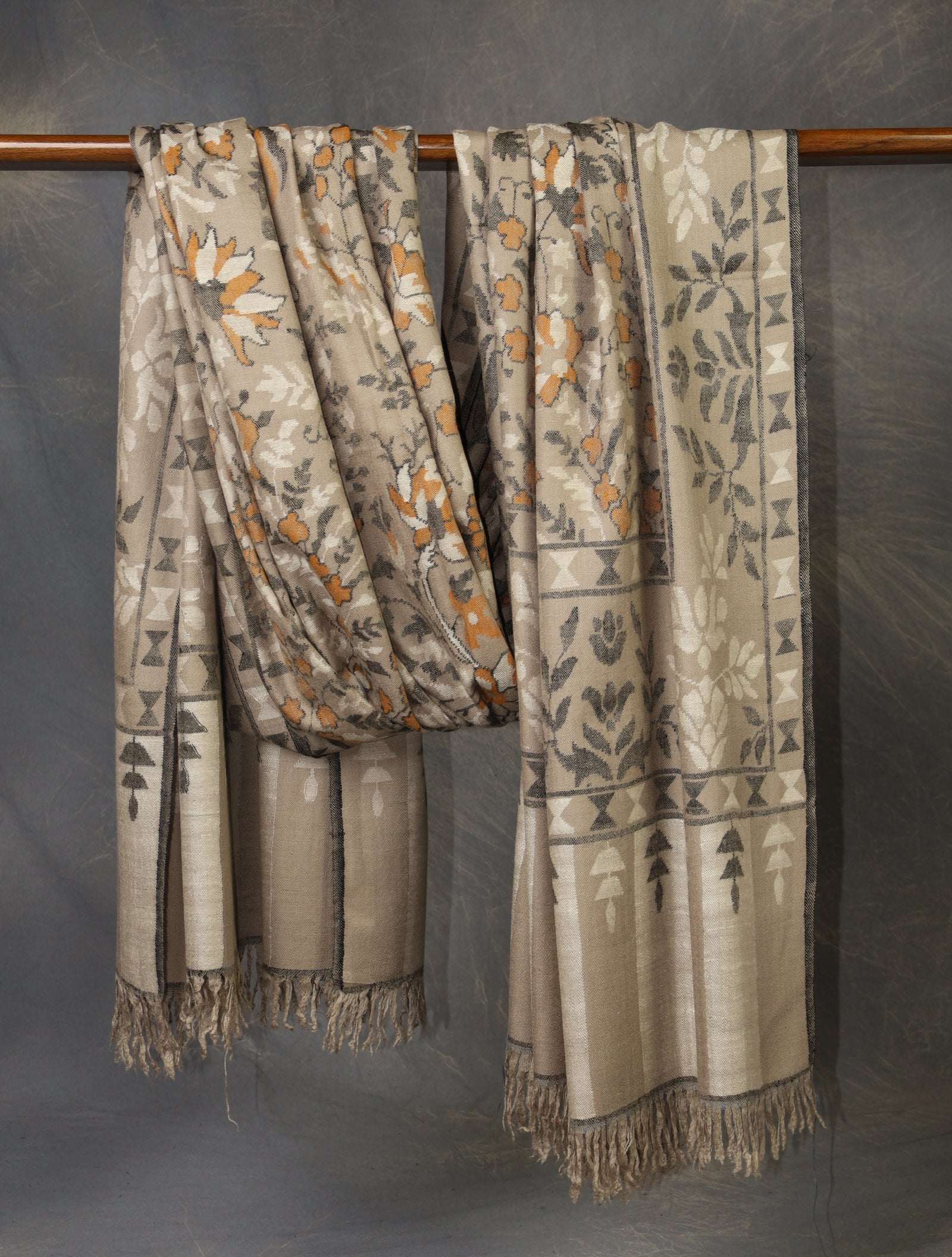 3 Yard Greige Base Jamawar Kani Pashmina Shawl