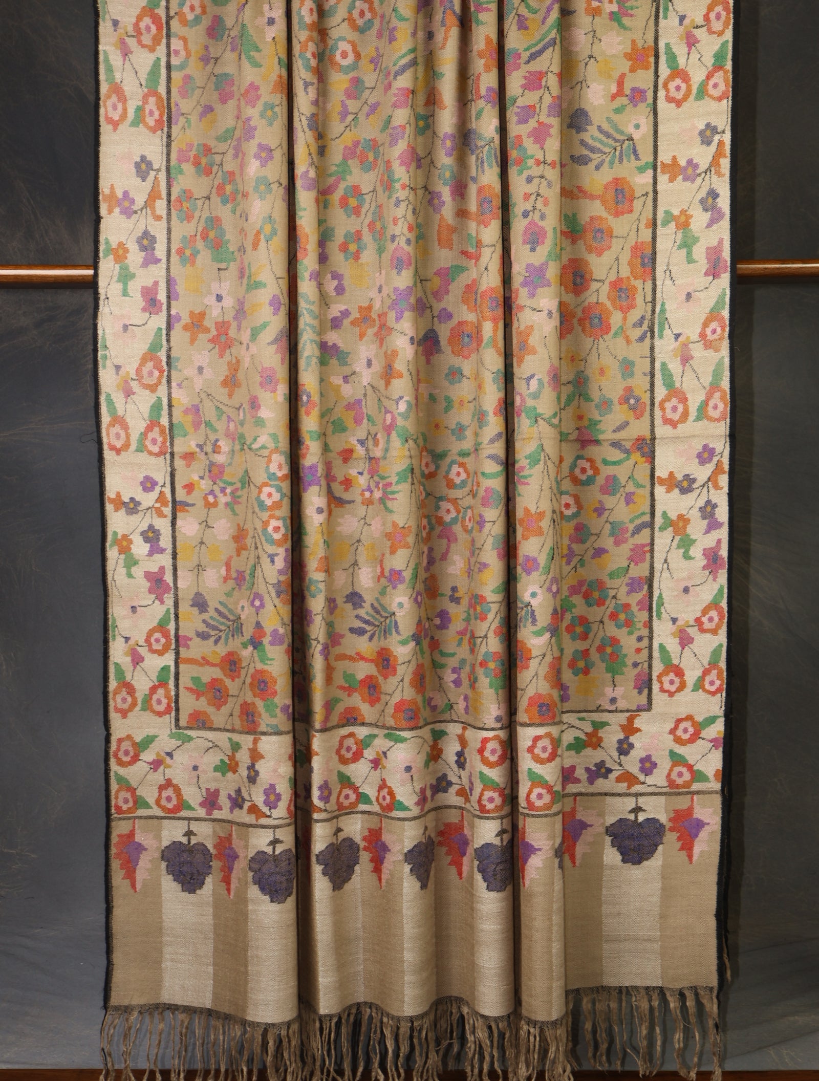 3 Yard Natural Base Jamawar Kani Pashmina Shawl