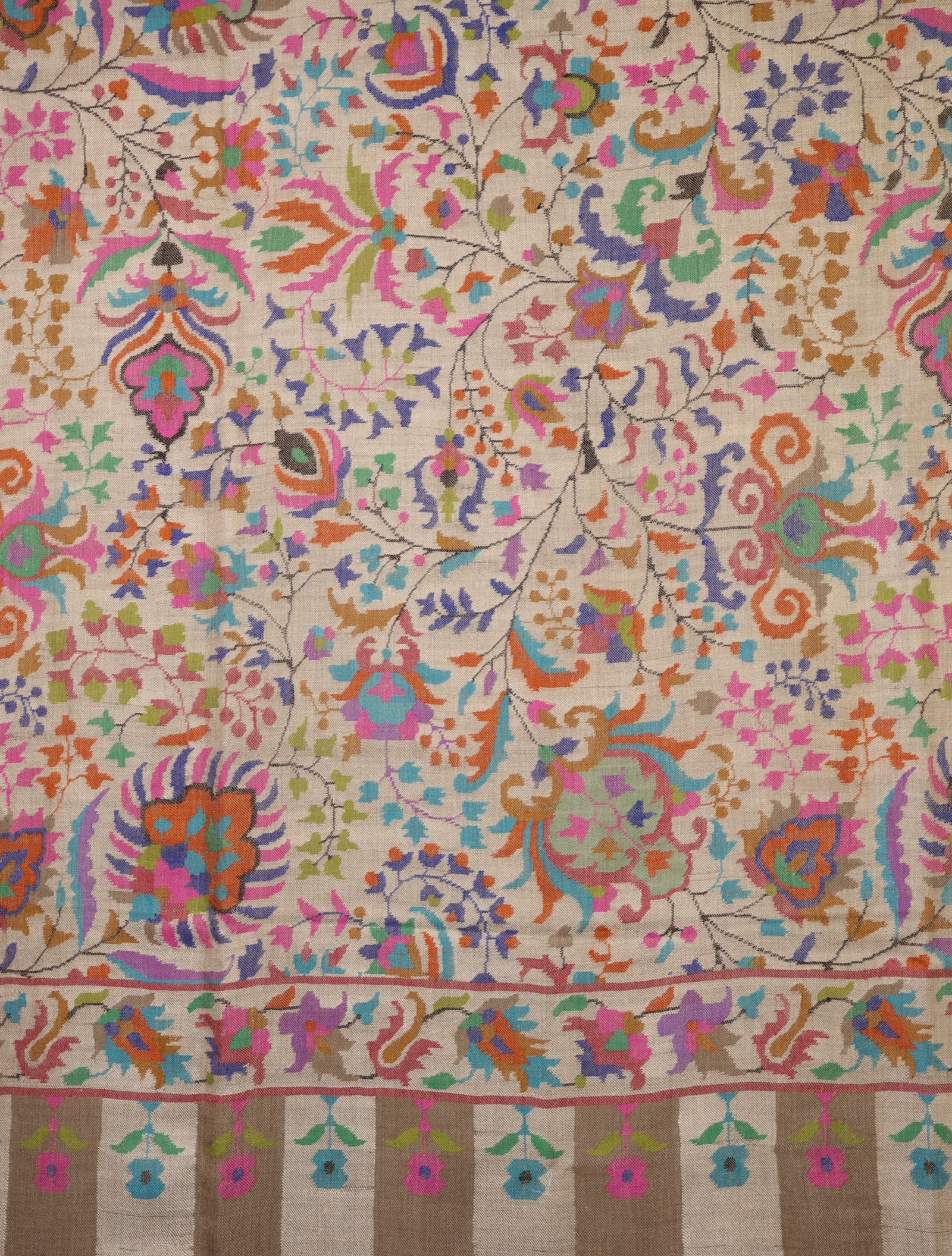 3 Yard Off White Base Multi Color Jamawar Kani Pashmina Shawl