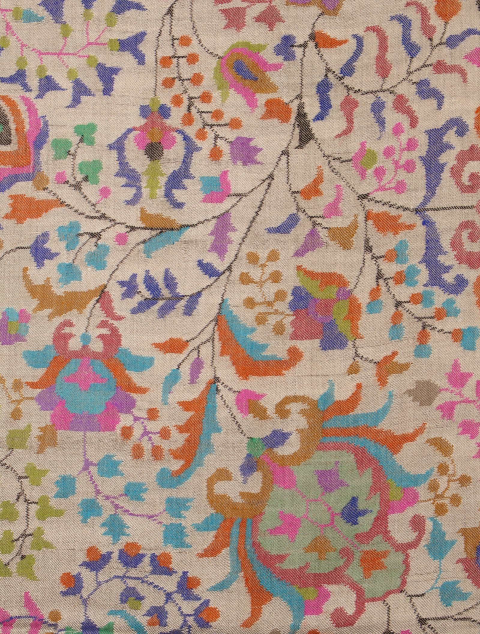 3 Yard Off White Base Multi Color Jamawar Kani Pashmina Shawl