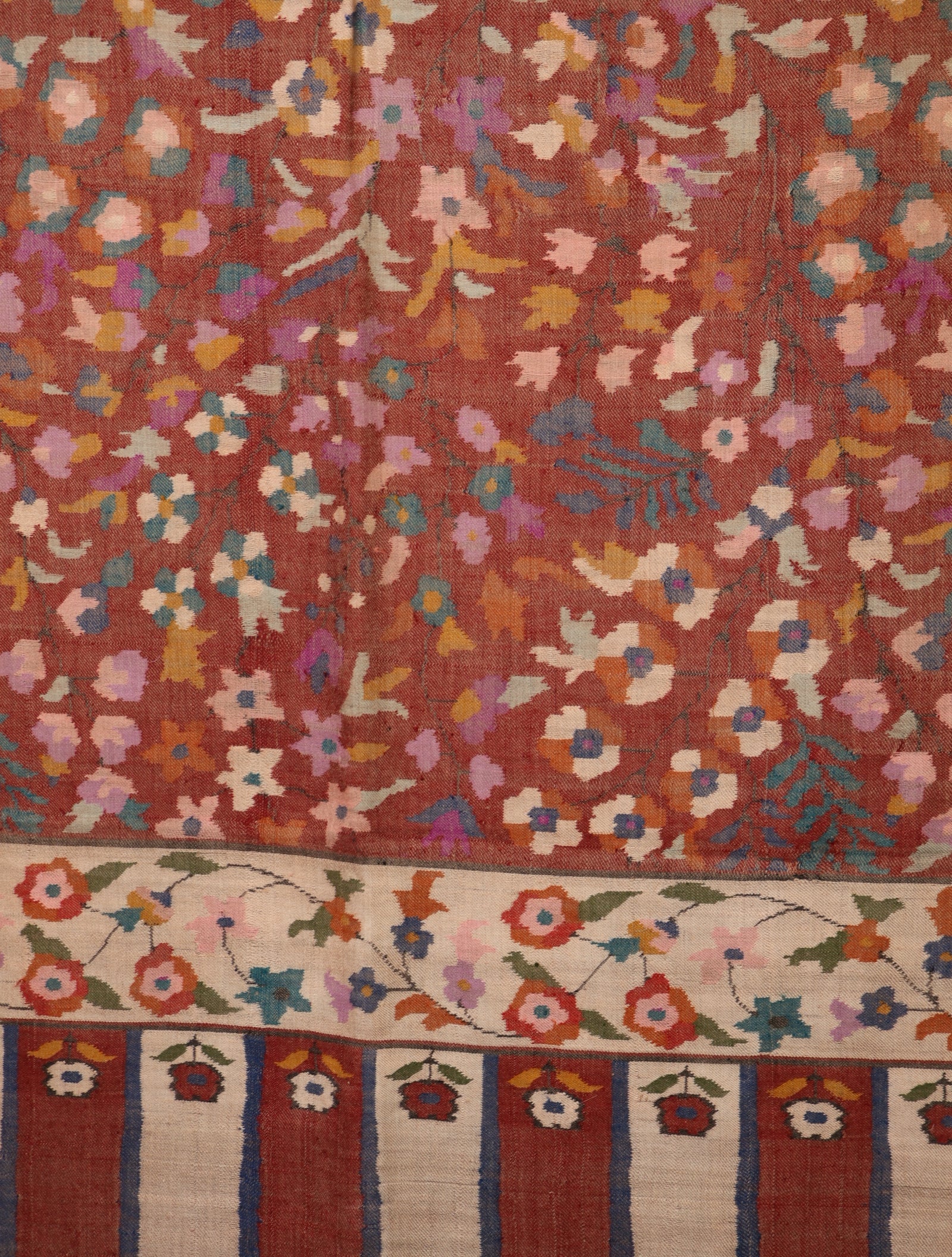 3 Yard Maroon Base Jamawar Kani Pashmina Shawl