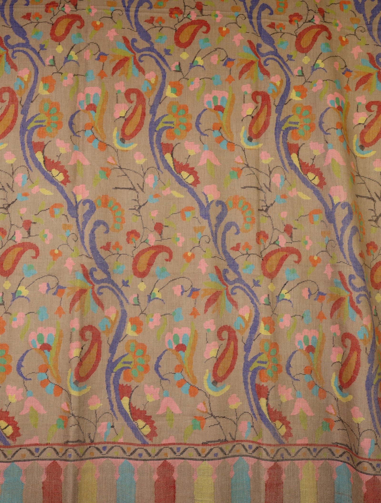 Natural Base Kani Jali Pashmina Shawl