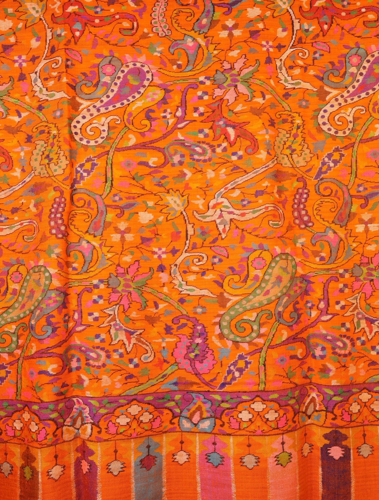 3 Yard Orange Base Jamawar Kani Pashmina Shawl