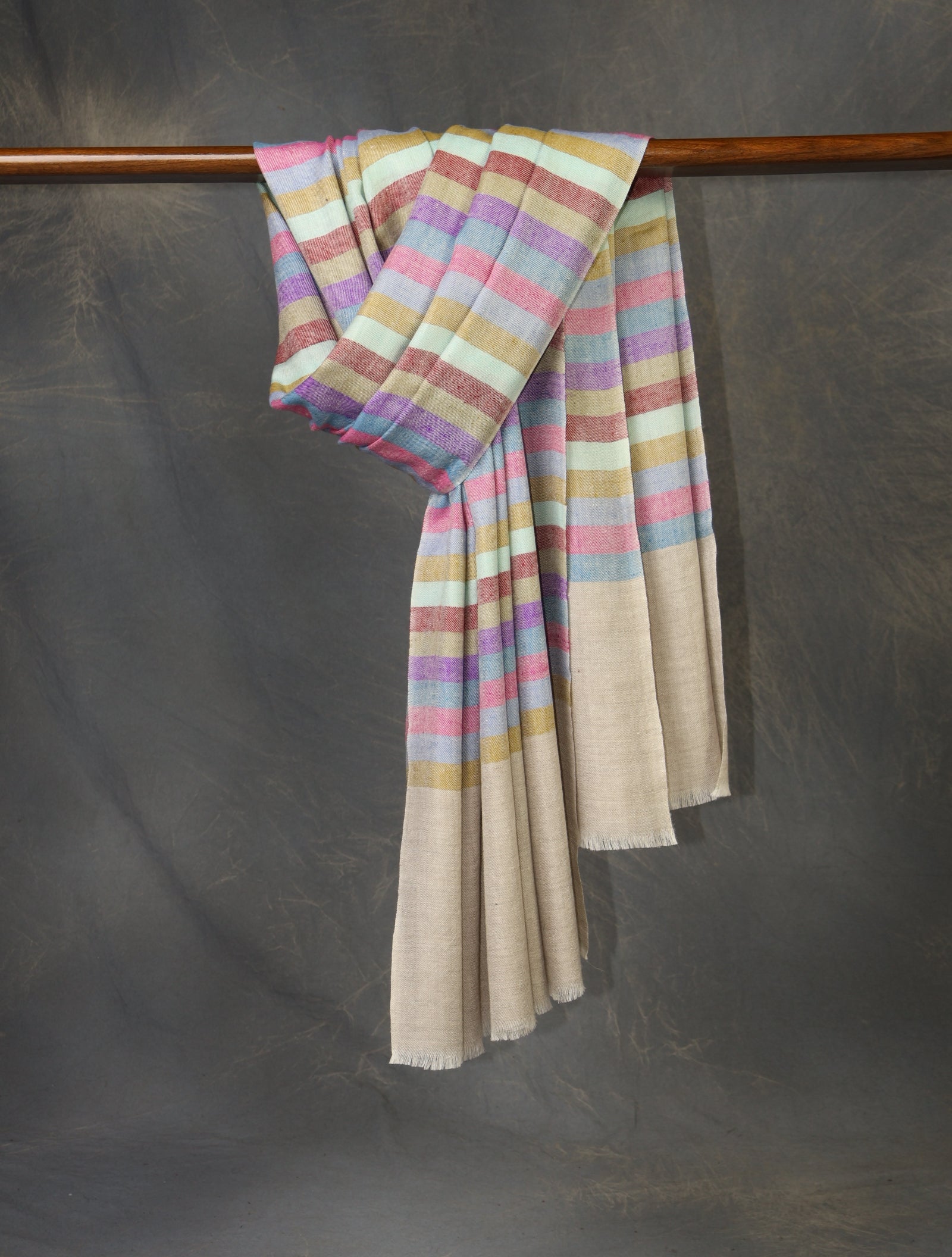 Multi Color Striped Handwoven Cashmere Pashmina Shawl