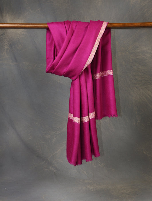 Purple Base with Pink Border Embroidery Cashmere Pashmina Shawl