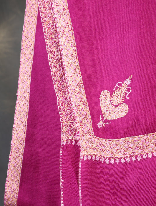Purple Base with Pink Border Embroidery Cashmere Pashmina Shawl
