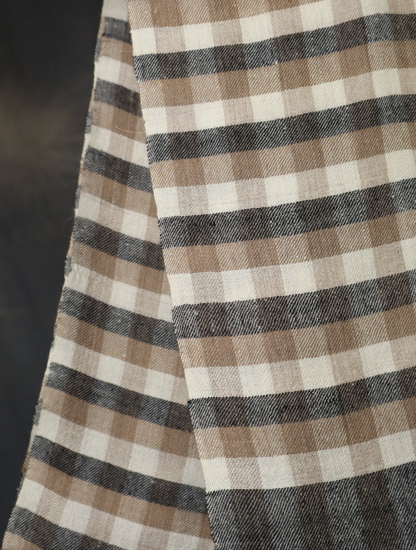 Natural and Black Checked Handwoven Cashmere Pashmina Shawl