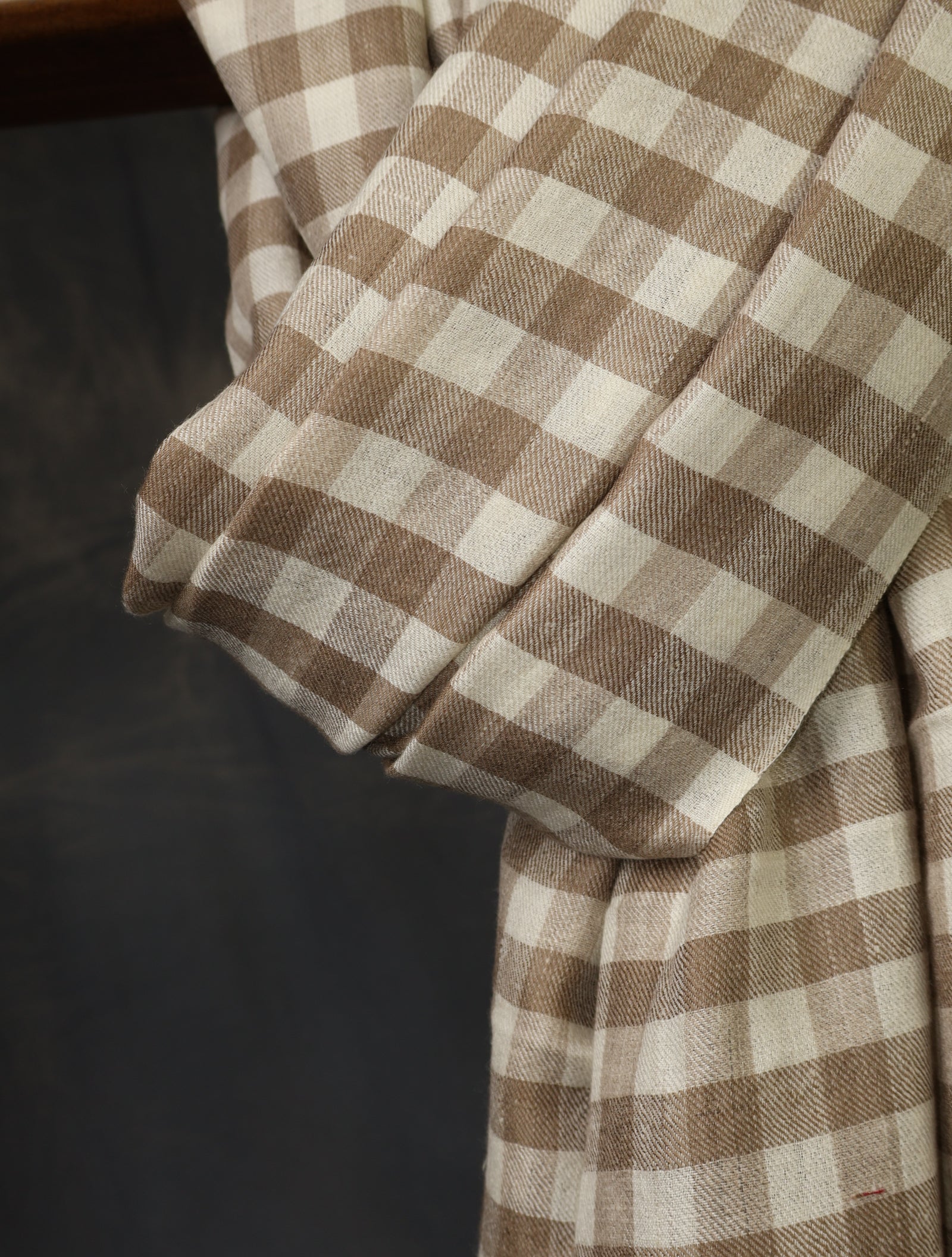 Natural and Ivory Checked Handwoven Cashmere Pashmina Shawl