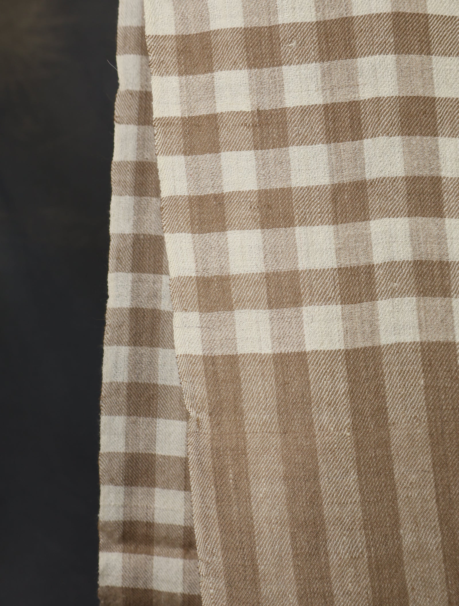 Natural and Ivory Checked Handwoven Cashmere Pashmina Shawl