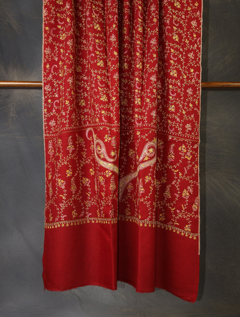Red Base Jali Embroidery Merino Shawl