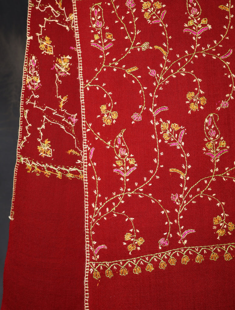 Red Base Jali Embroidery Merino Shawl