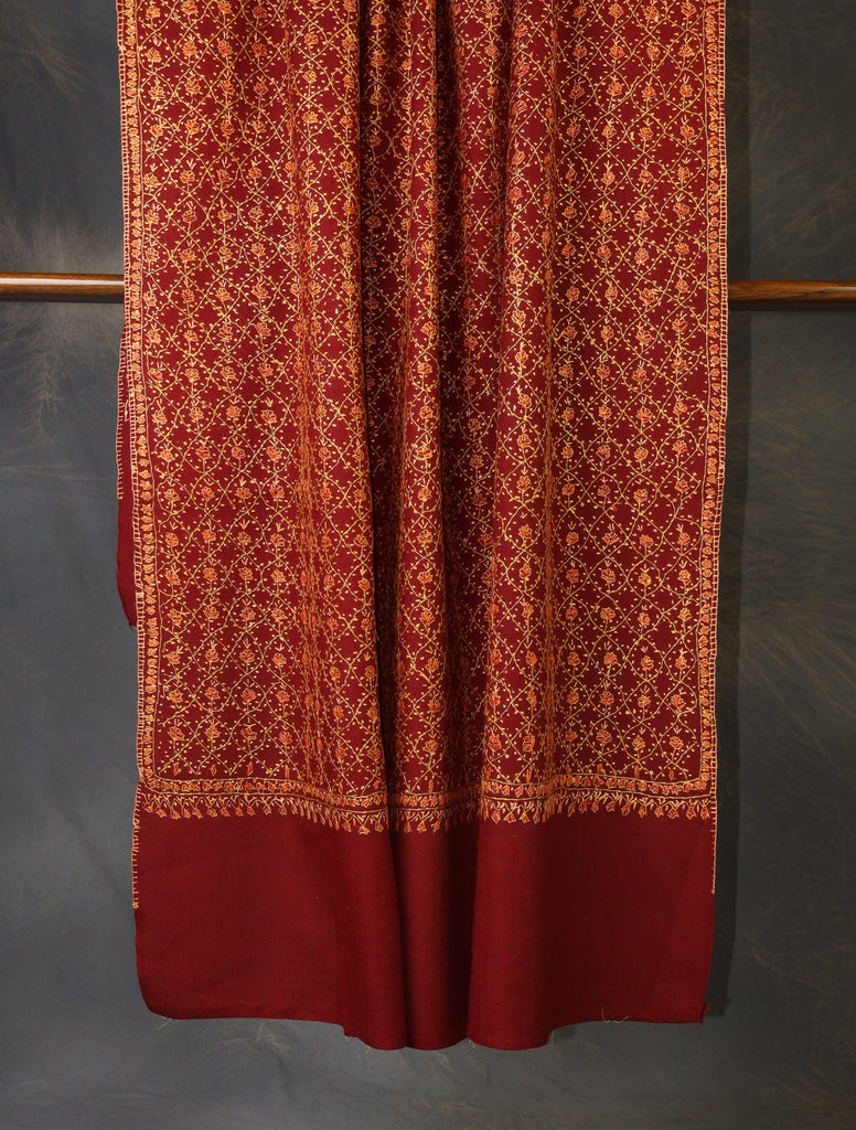 Maroon Base Jali Embroidery Merino Shawl