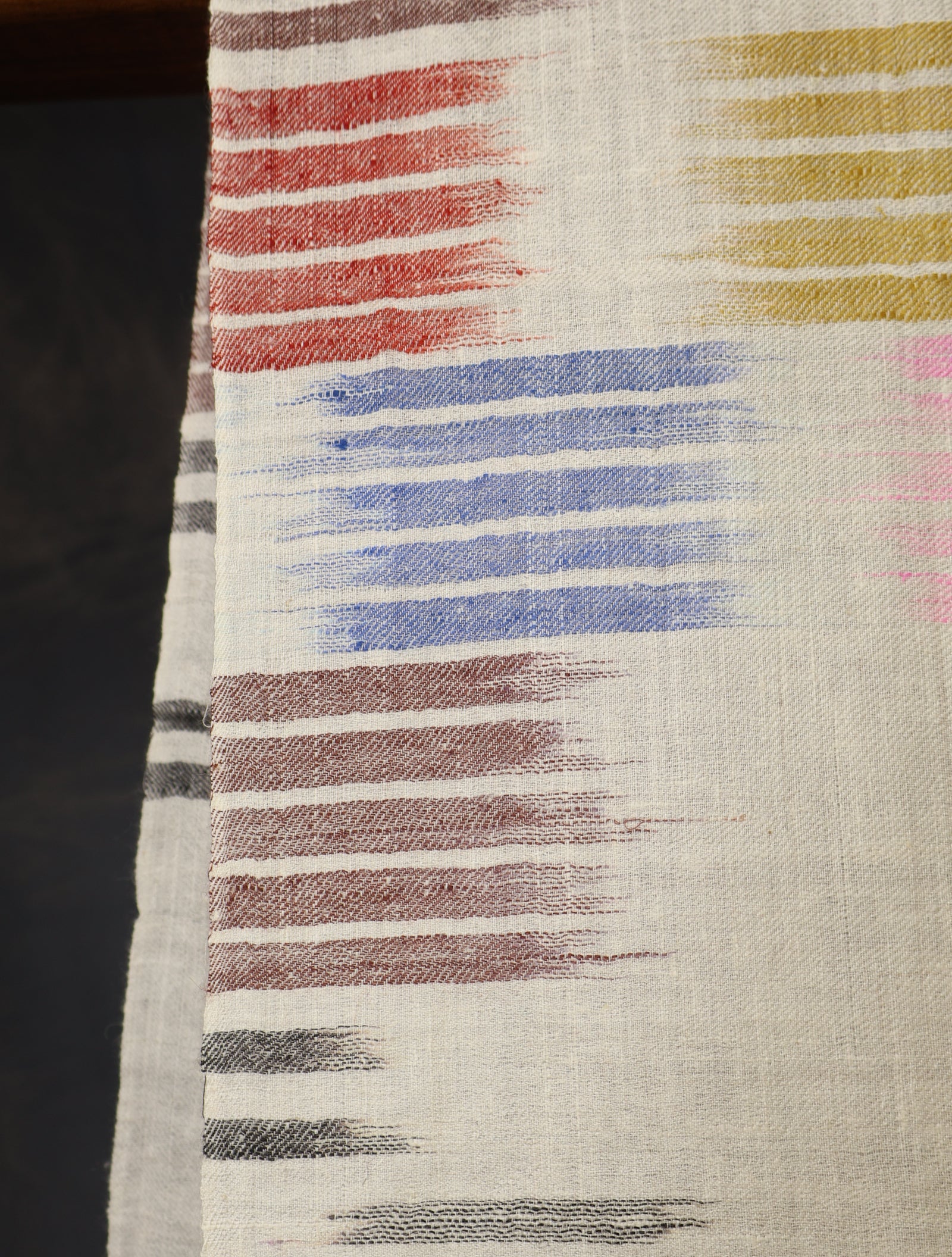 Ivory Base Multicolor Ikkat Handwoven Cashmere Pashmina Scarf