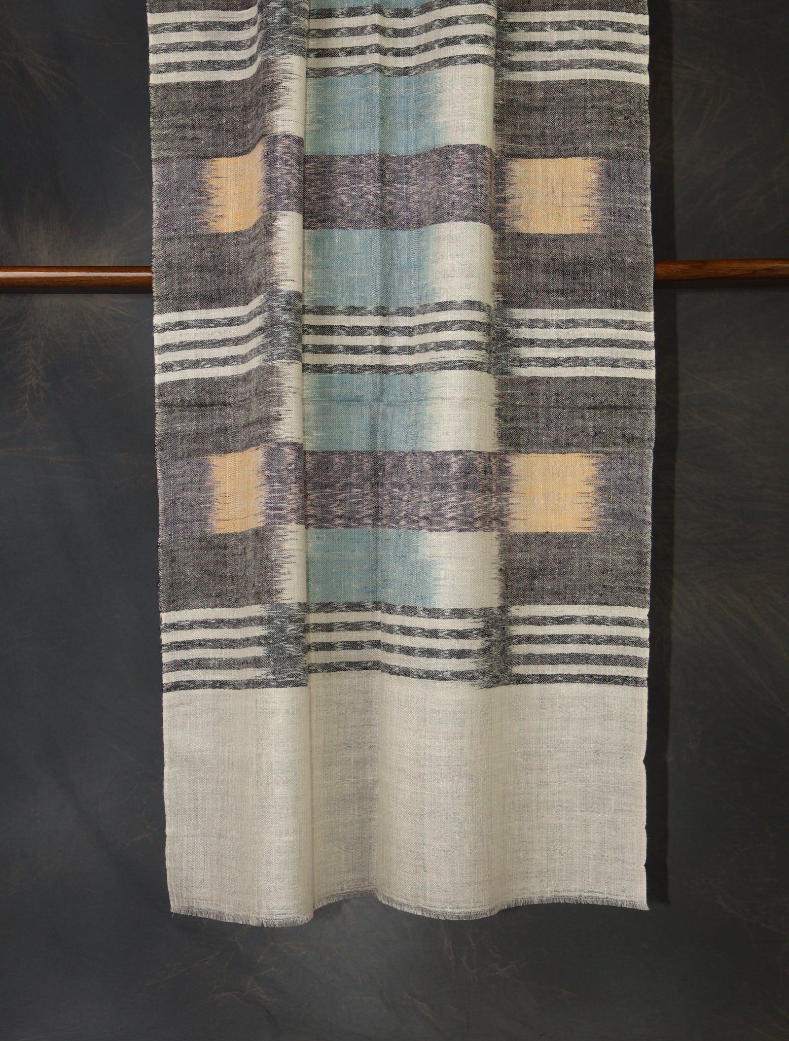 Ivory Base Multicolor Ikkat Handwoven Cashmere Pashmina Scarf