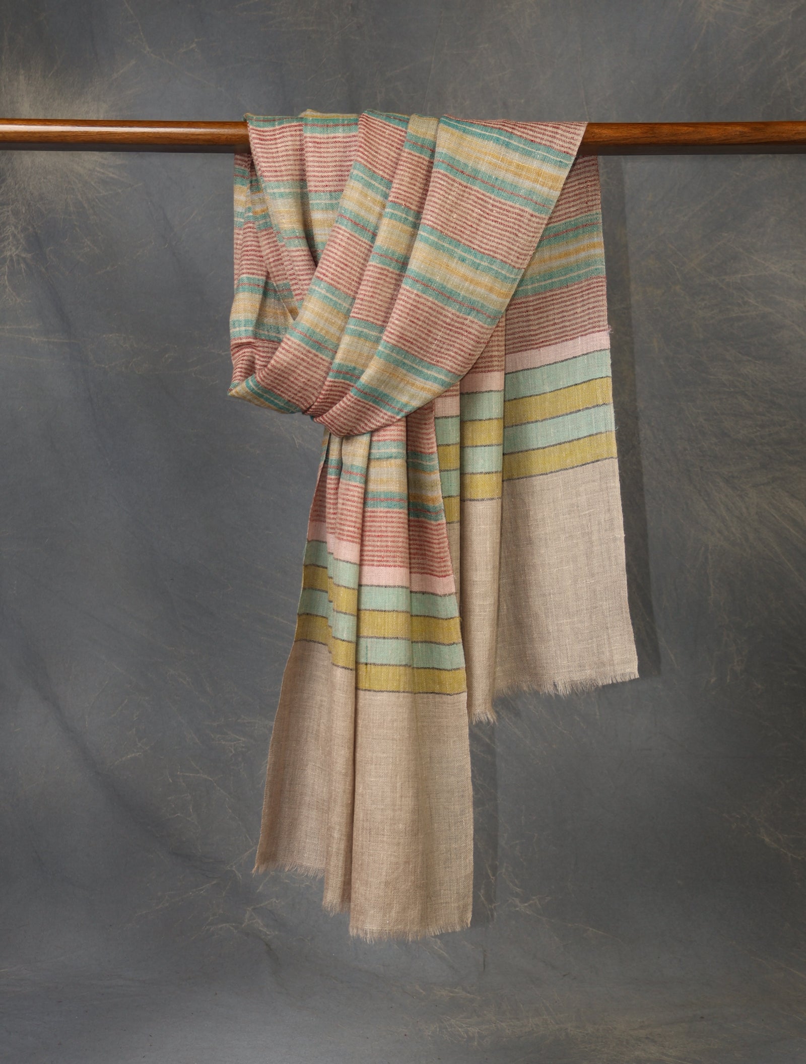 Natural Base Multi Colour Striped handwoven Cashmere Pashmina Scarf