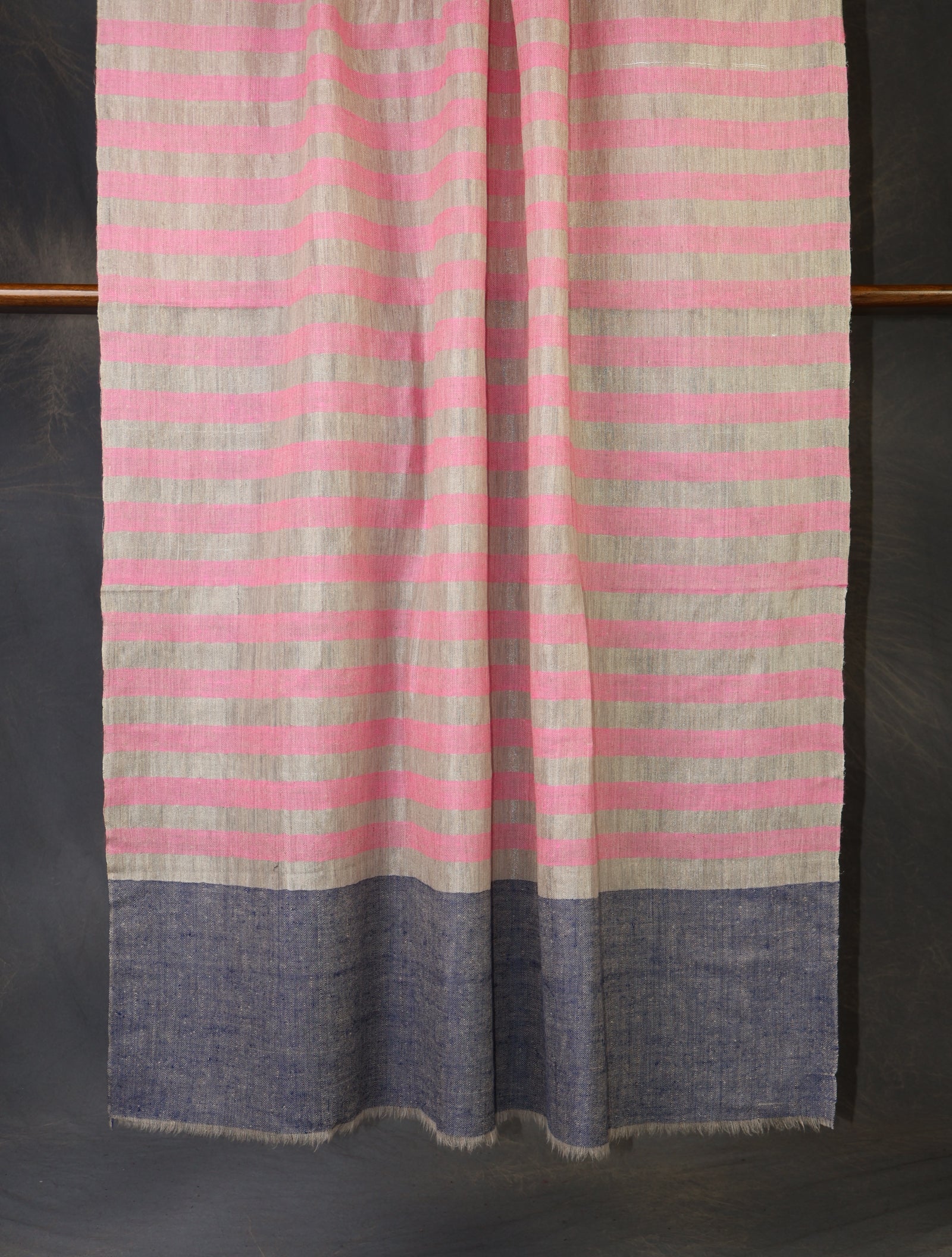 Baby Pink and Natural Zari Striped Handwoven Cashmere Pashmina Shawl