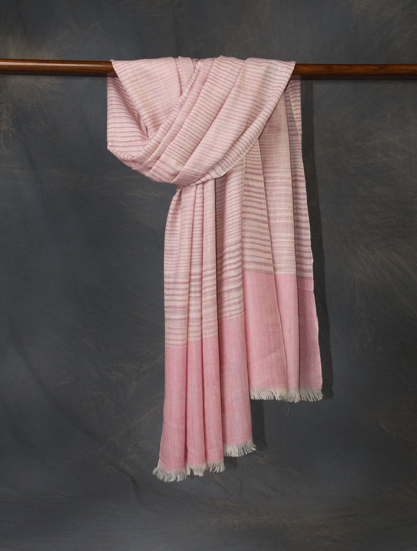 Pink Striped Handwoven Cashmere Pashmina Scarf