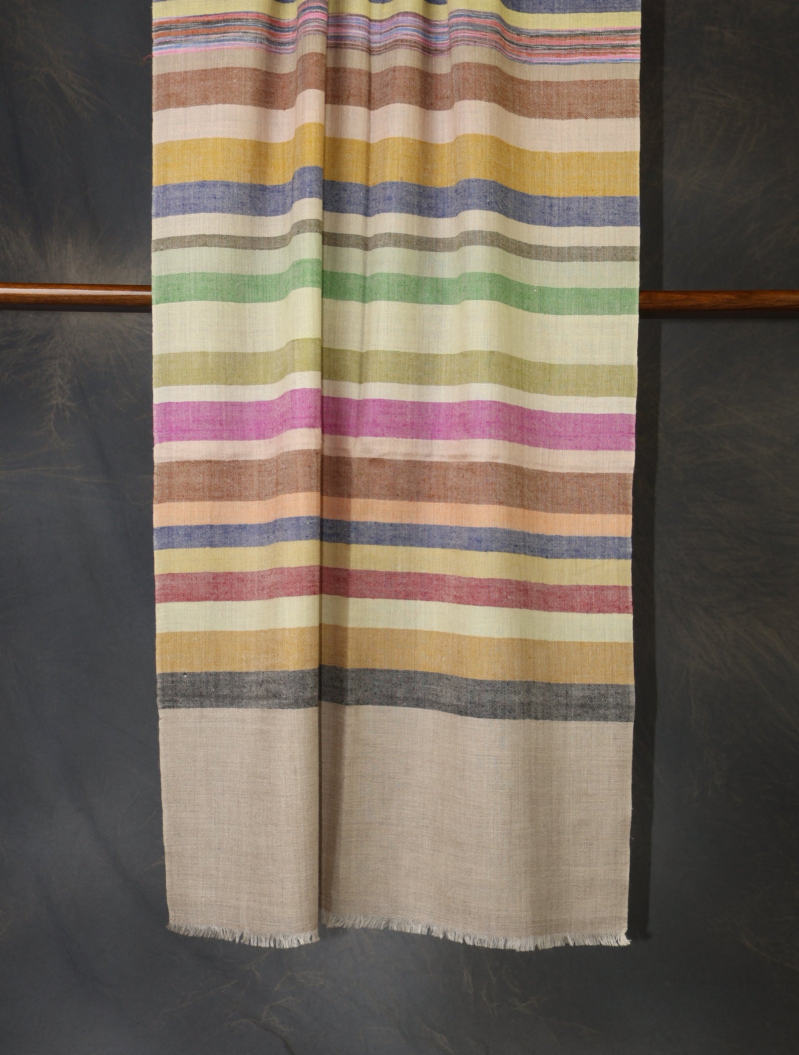 Natural Base With Big Striped handwoven Cashmere Pashmina Scarf