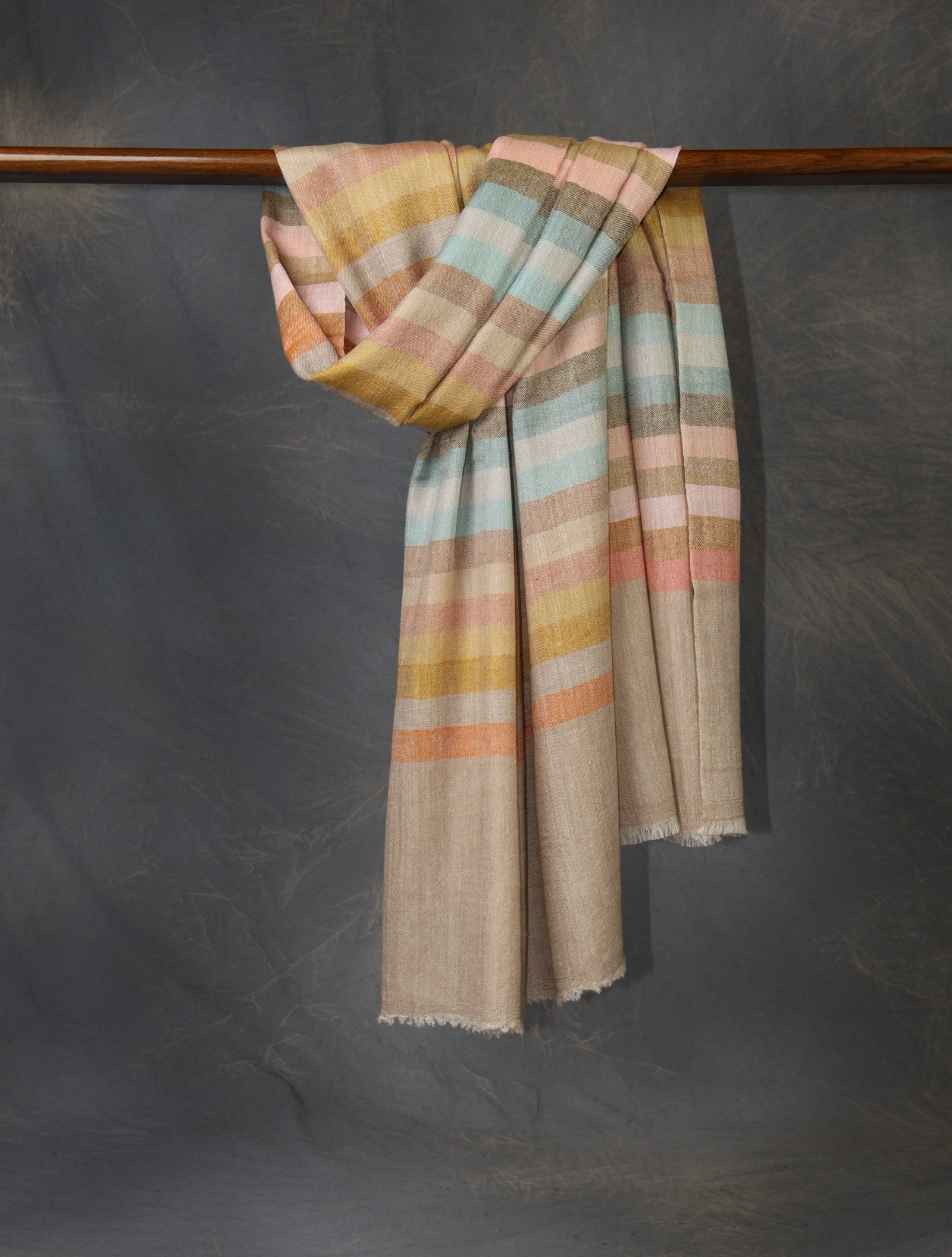 Natural Base Plaid Cashmere Pashmina Scarf With Big Stripes