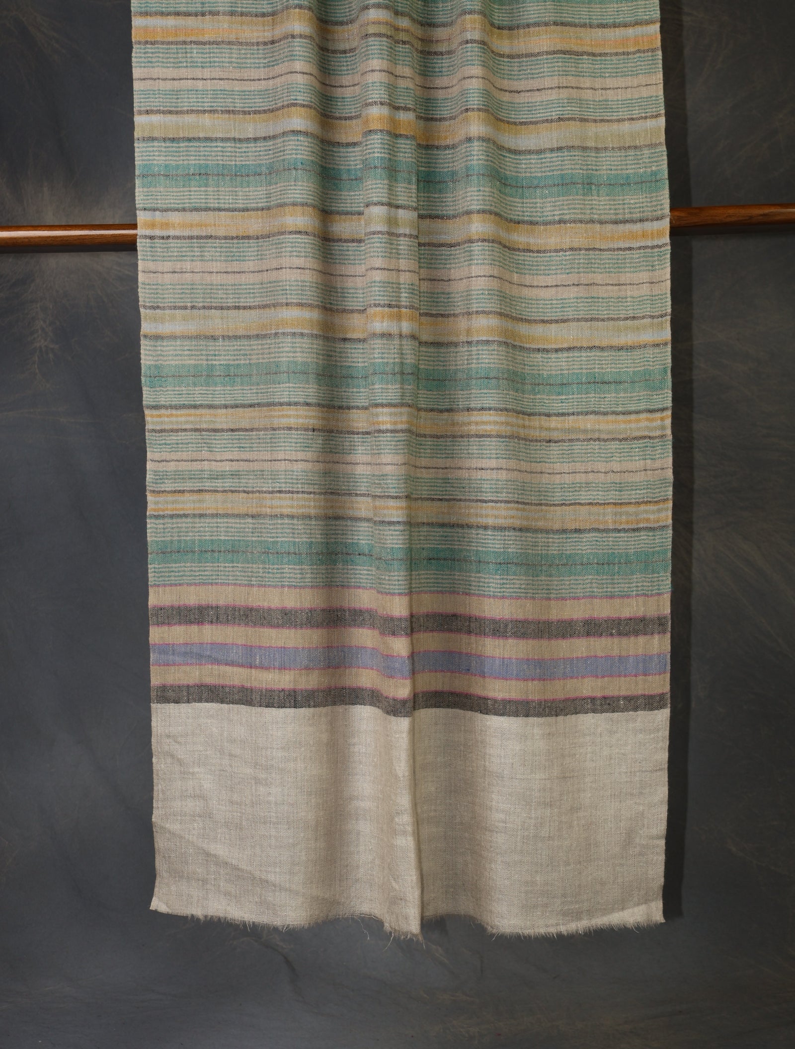 Natural Base Multi Colour Striped handwoven Cashmere Pashmina Scarf