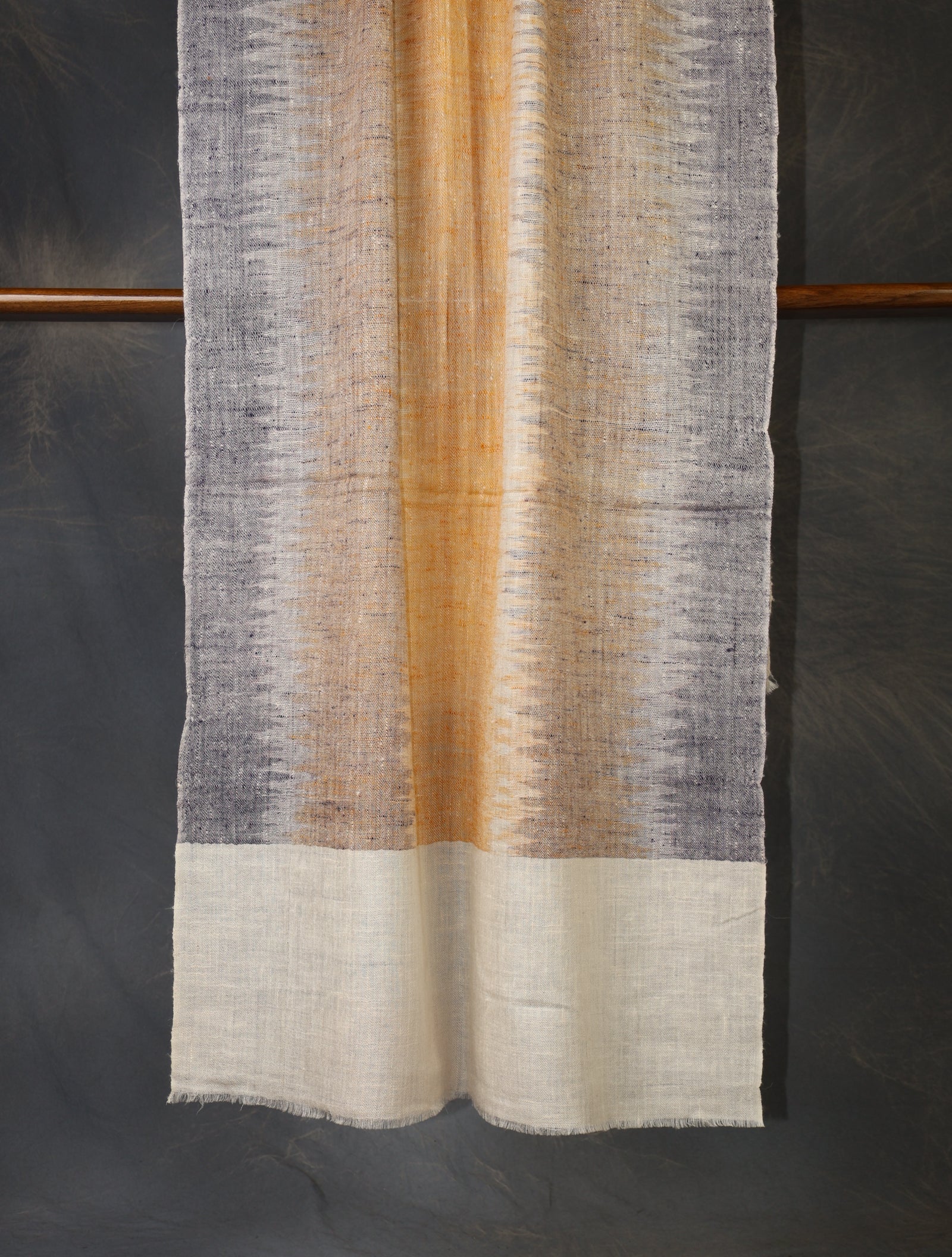Ivory Base Mustard Ikkat Handwoven Cashmere Pashmina Scarf