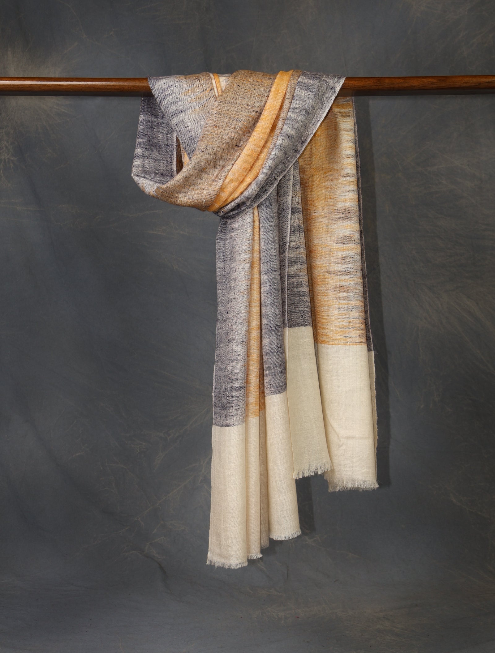 Ivory Base Multicolor Ikkat Handwoven Cashmere Pashmina Scarf