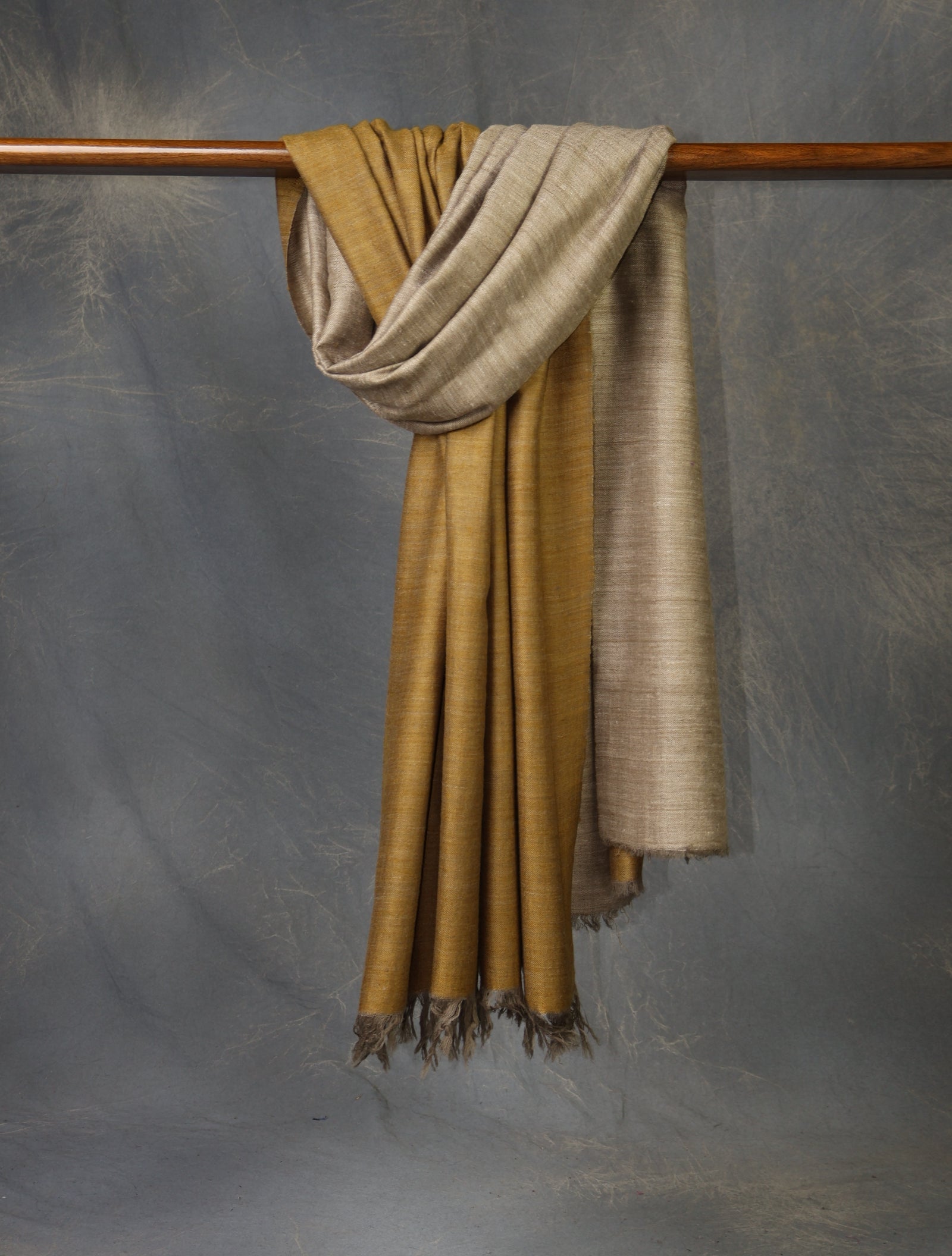 Mustard And Beige Reversible Handwoven Cashmere Pashmina Shawl