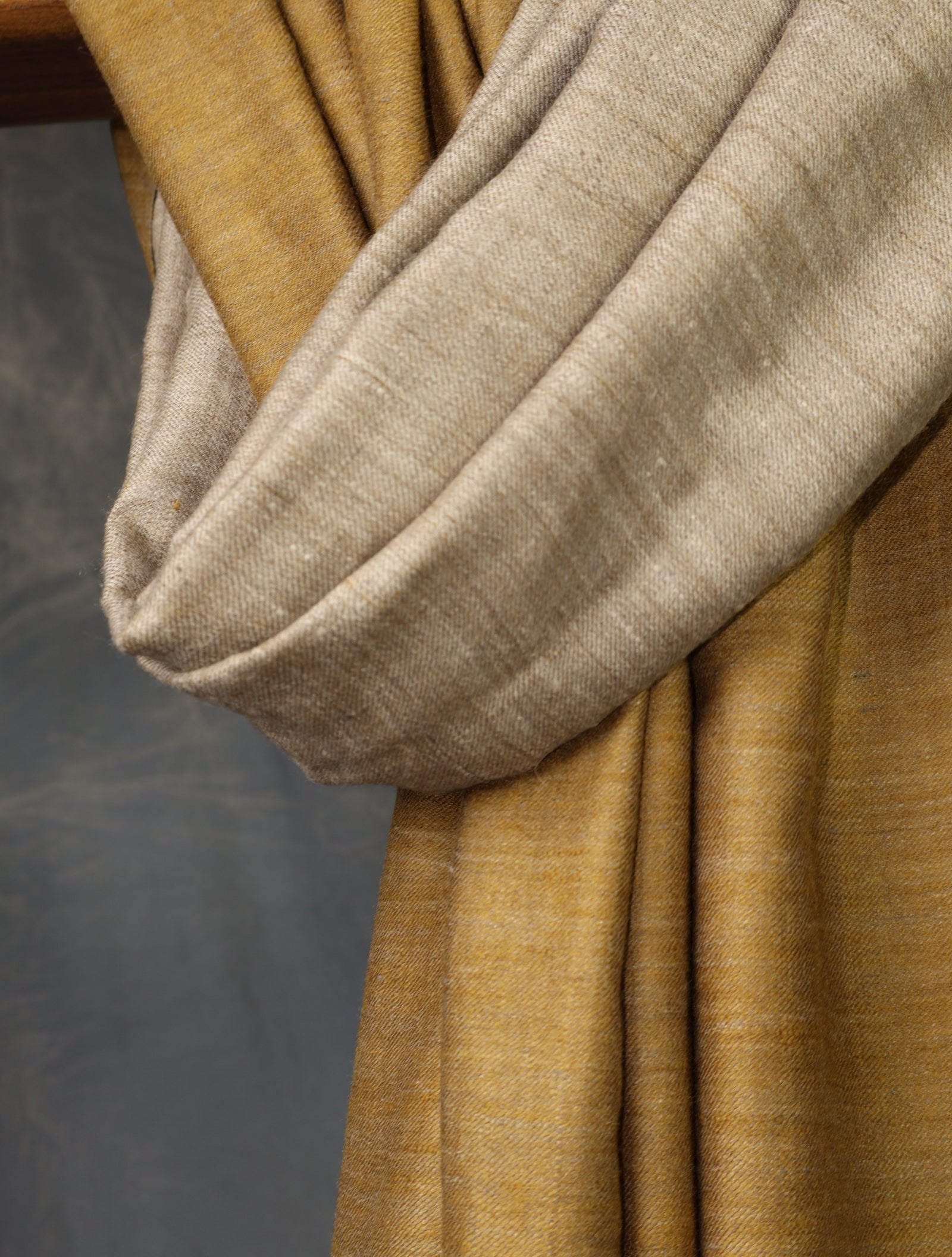 Mustard And Beige Reversible Handwoven Cashmere Pashmina Shawl