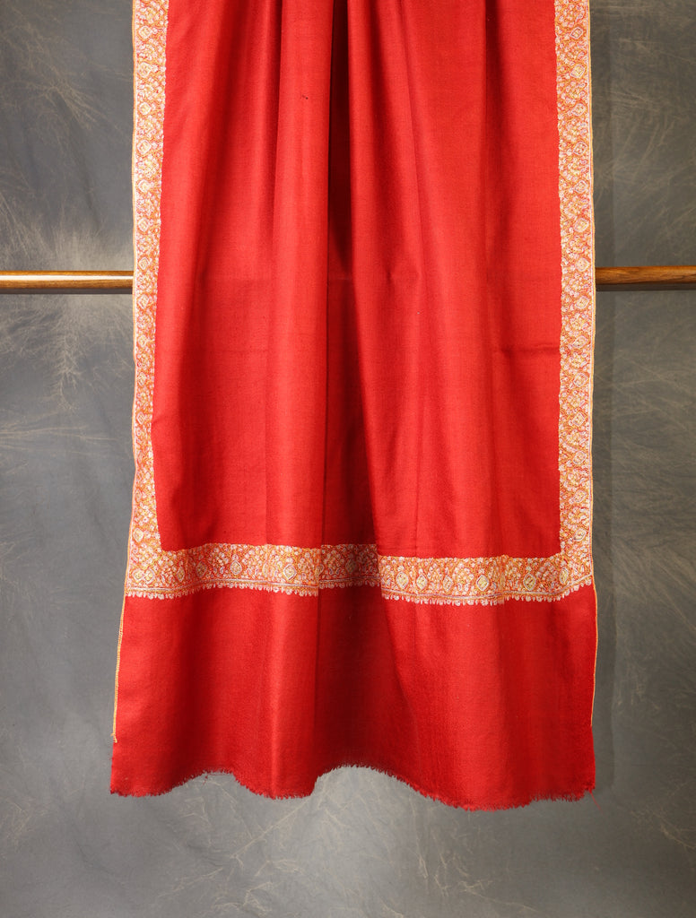 Red Base Big Border Embroidery Cashmere Pashmina Shawl