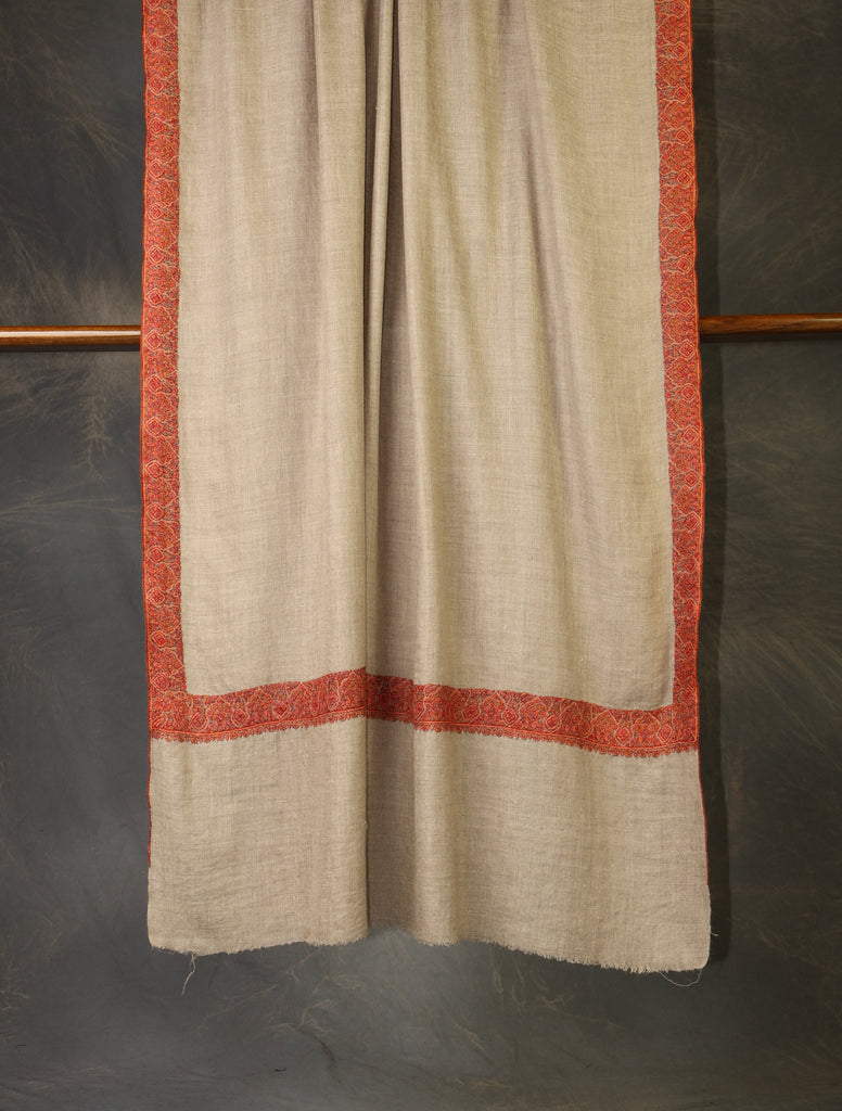 Natural Base Big Border Embroidery Cashmere Pashmina Shawl