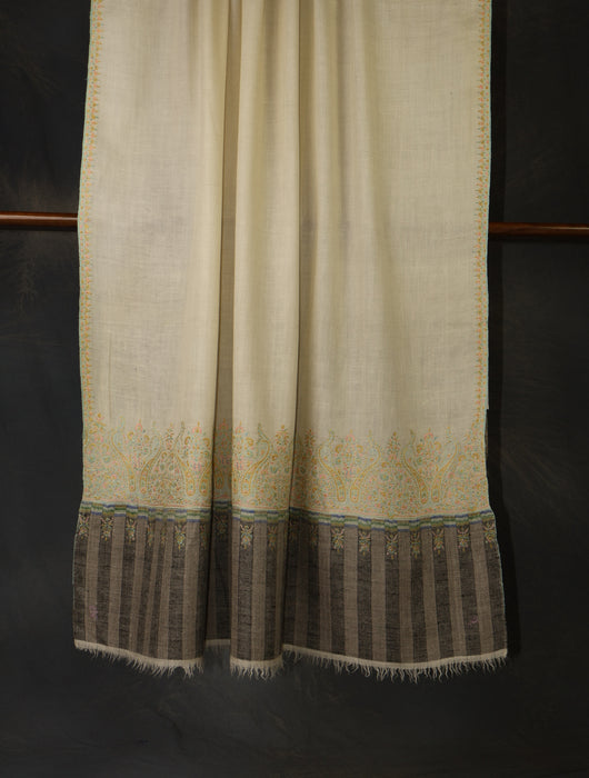 Ivory Base Big Border Embroidery Cashmere Pashmina Shawl