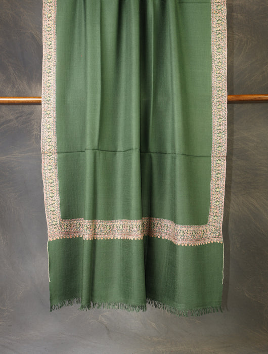 Green Base Big Border Embroidery Cashmere Pashmina Shawl
